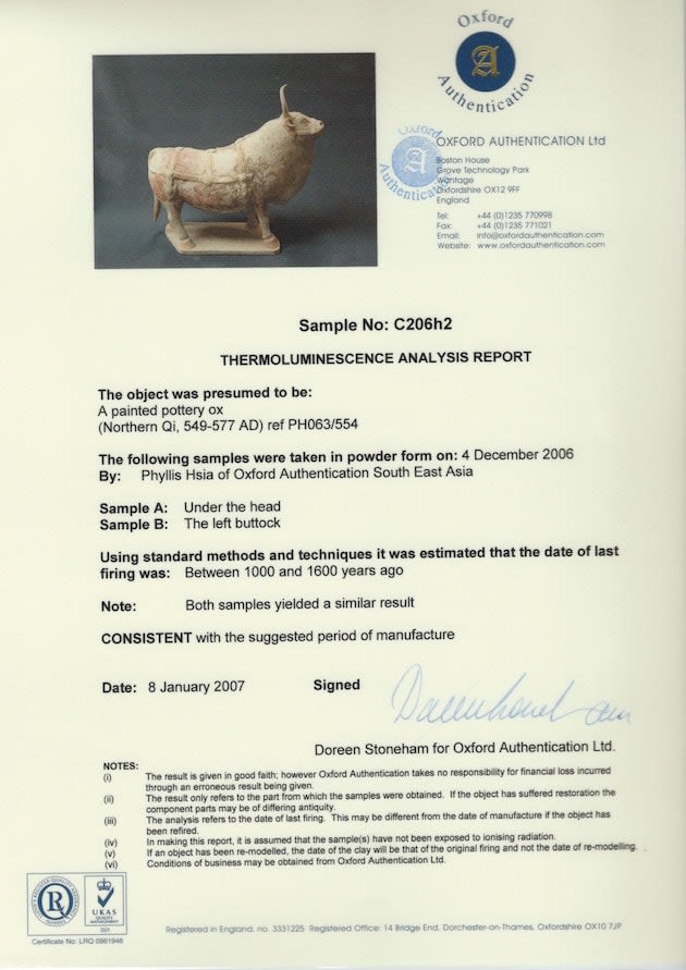 Northern Qi Painted Pottery Bull with Medallions, 550 CE - 577 CE