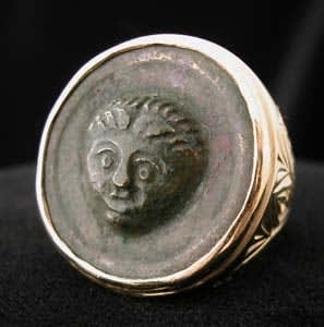 Gold Ring with Roman Bronze Button, 100 CE - 300 CE