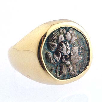 Gold Ring Featuring a Greek Silver Coin from the City of Myndus, 200 BCE - 100 CE