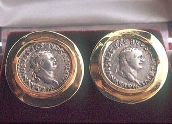 Two Silver Denarii Of The Roman Emperor Titus Set In 18 Karat Gold Cufflinks With 14 K Gold Posts, 79 CE - 81 CE