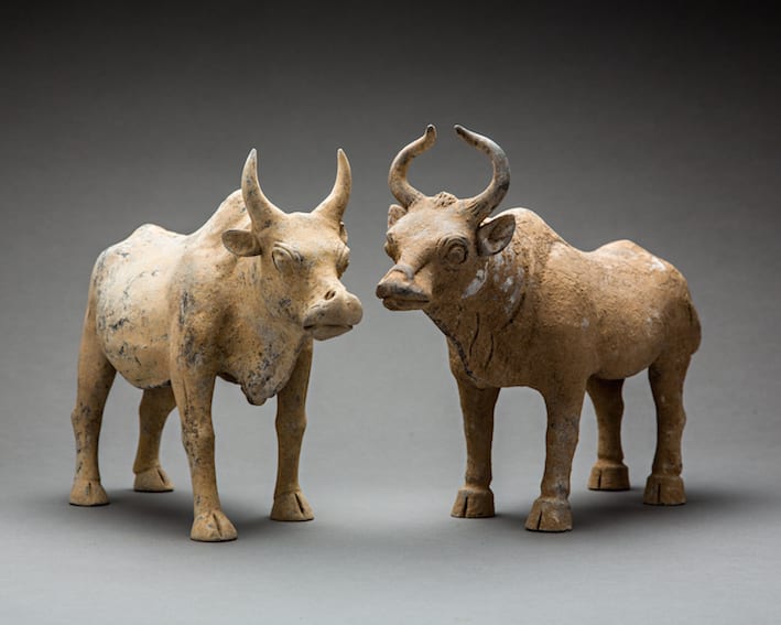 Pair of Tang Pottery Bulls, 618 CE - 906 CE