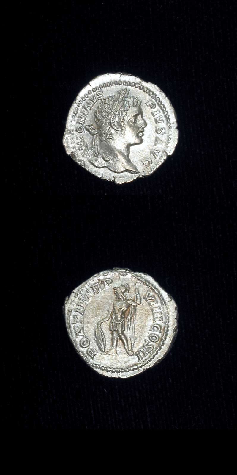 Silver Denarius of Emperor Caracalla, 200 CE - 210 CE