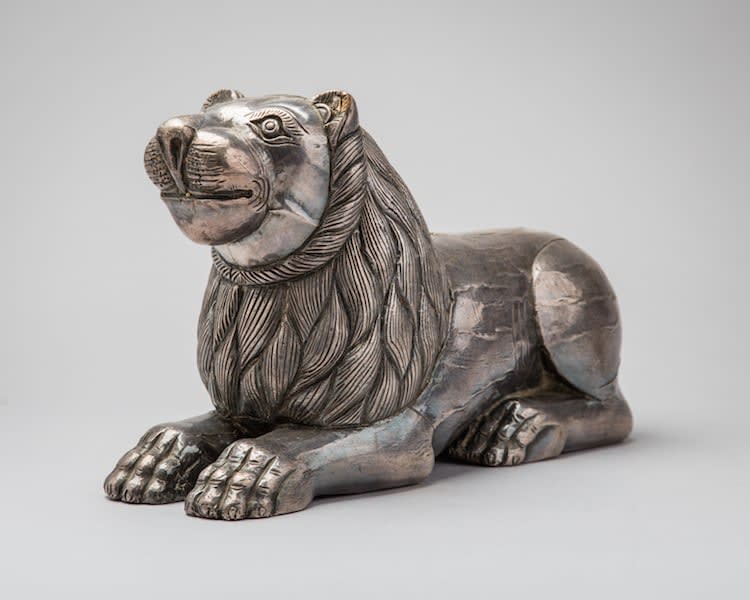 Pair of silver crouching lions, 17th Century CE - 19 CE