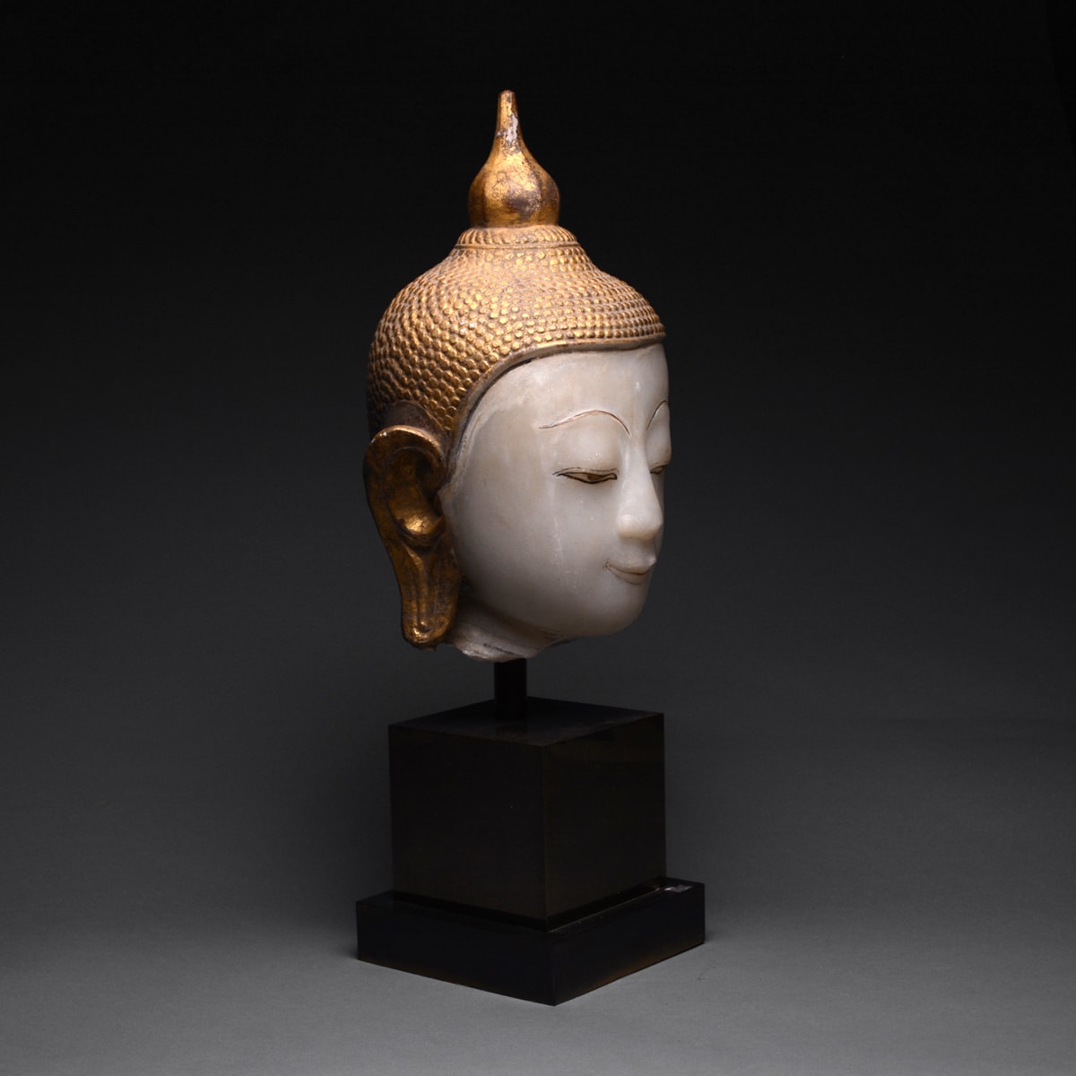 Shan Gilt Marble Head of Buddha, 18th Century CE