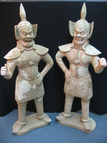 Pair of Tang Dynasty Lokapala Warriors, 618 CE - 906 CE