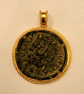 Gold Pendant with Bronze Coin of Emperor Theodosius the Great, 379 CE - 395 CE