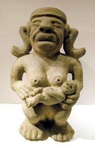 Aztec Stone Sculpture of a Mother and Child, 1300 CE - 1500 CE