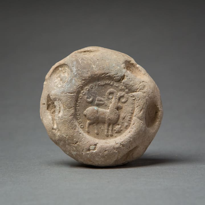 Sassanian Bulla With Beribonned Ram, 200 CE - 600 CE