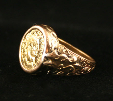 Classical Revival Gold Ring Featuring a Gold Coin of Emperor Licinius, 18th Century CE - 19th Century CE