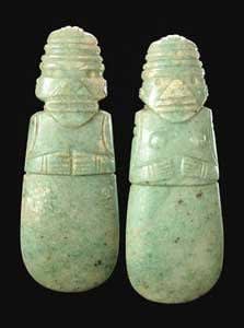 Pair of Guanacaste-Nicoya Jade Figure-Celt Pendants, 100 CE - 500 CE