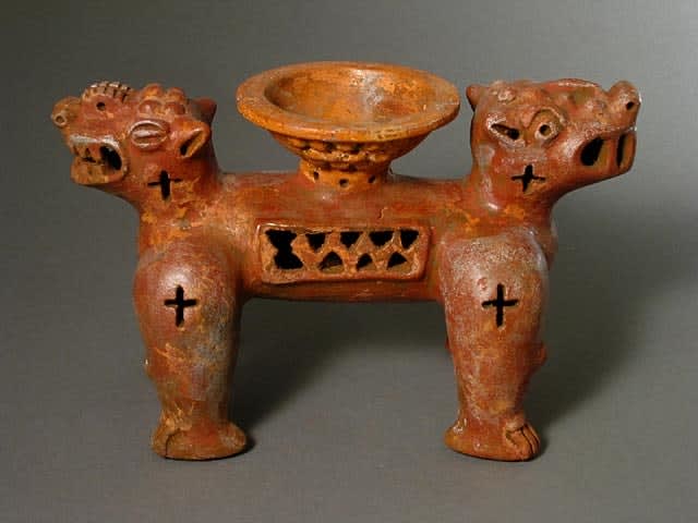Bowl Supported by a Double-Headed Jaguar Effigy, 500 CE - 1000 CE