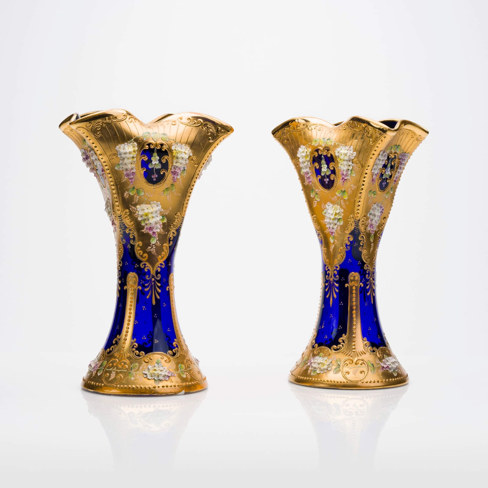 A Pair of Moser Vases with Gold Decoration, 19th Century