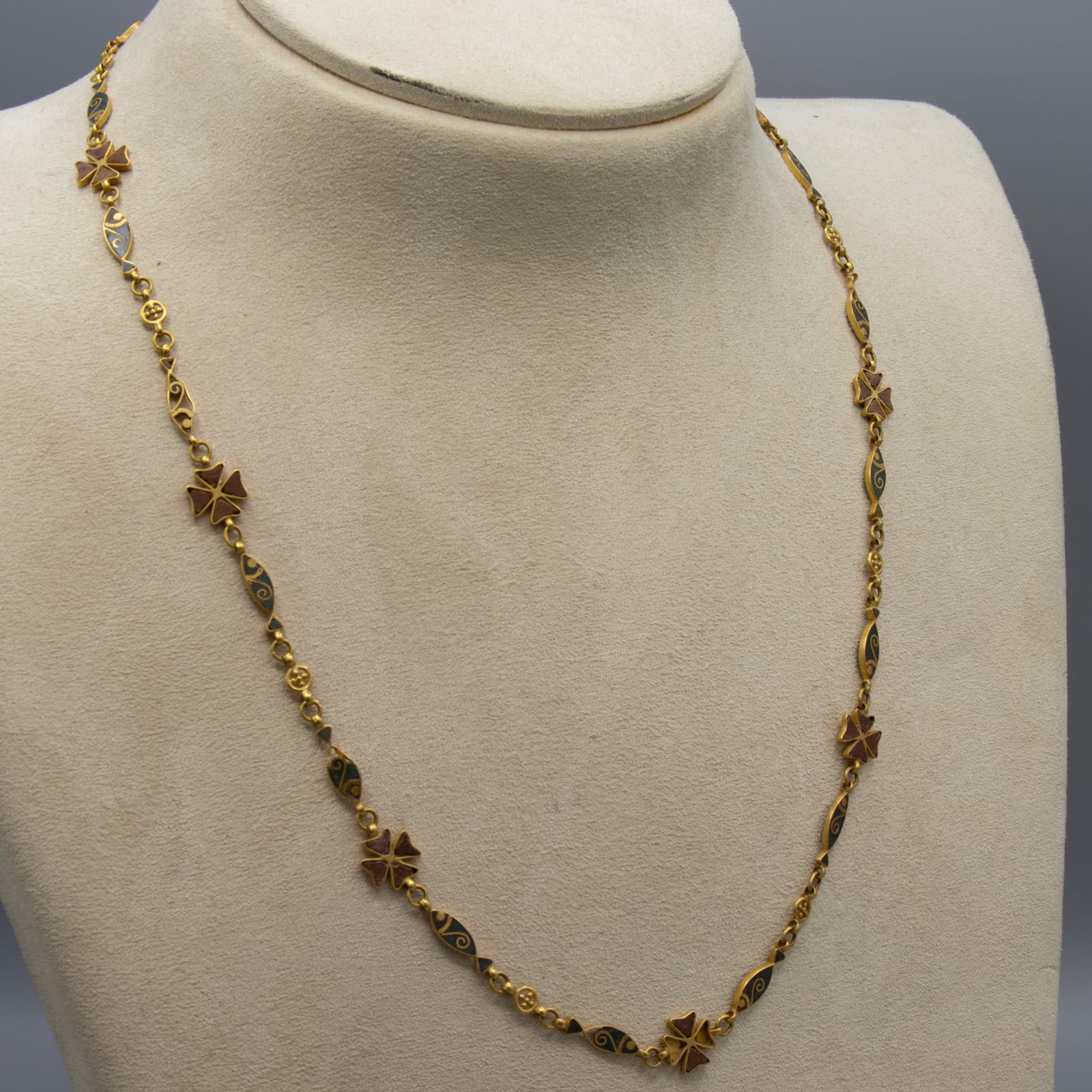 Medieval Gold and Glass Paste Necklace with Fishes and Crosses, 13th to 16th century CE