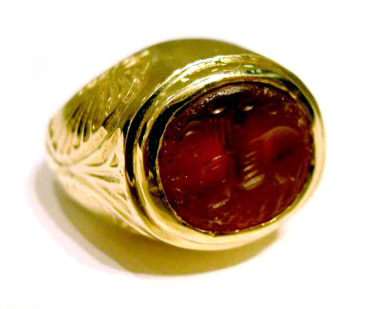 Gold Ring Featuring a Sassanid Intaglio Seal Depicting a Horse, 2nd Century CE - 6th Century CE