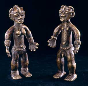 Pair of Dan Bronze Sculptures of a Man and Woman, 19th Century CE - 20th Century CE