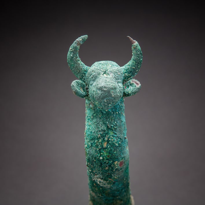 Elamite Bronze Staff Finial Surmounted by a Bull, 1600 BCE - 900 BCE