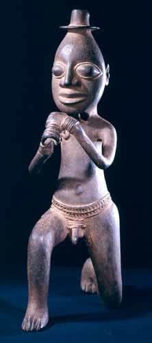 Yoruba Sculpture of a Kneeling Man, 18th Century CE - 19th Century CE