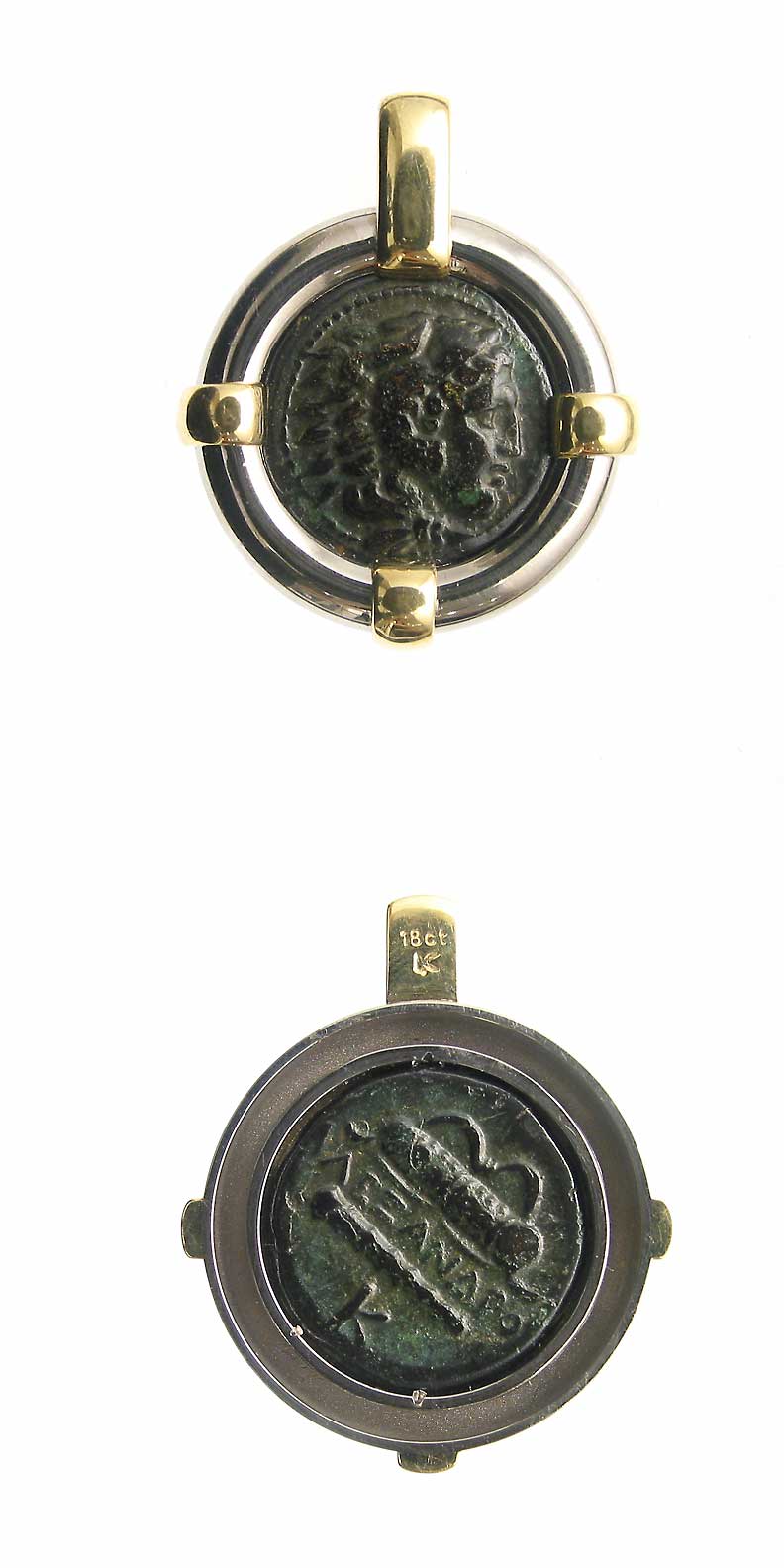 Silver and Gold Pendant with Bronze Coin of Alexander the Great, 336 BCE - 323 BCE