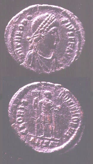 Bronze Coin of Emperor Theodosius I, 379 CE - 395 CE