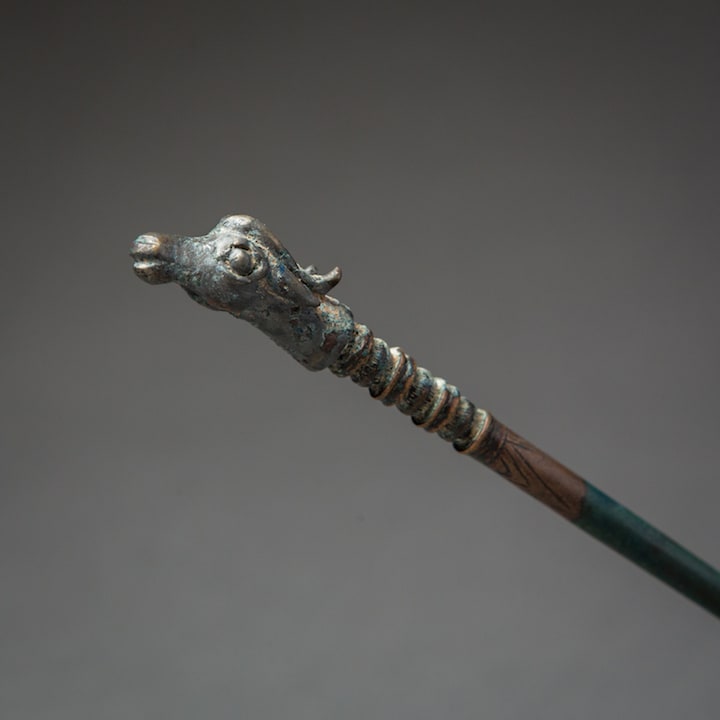 Bronze Animal Head Pin, 900 BCE - 600 BCE