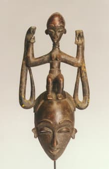 Baule Wooden Mask Featuring a Seated Figure, 20th Century CE