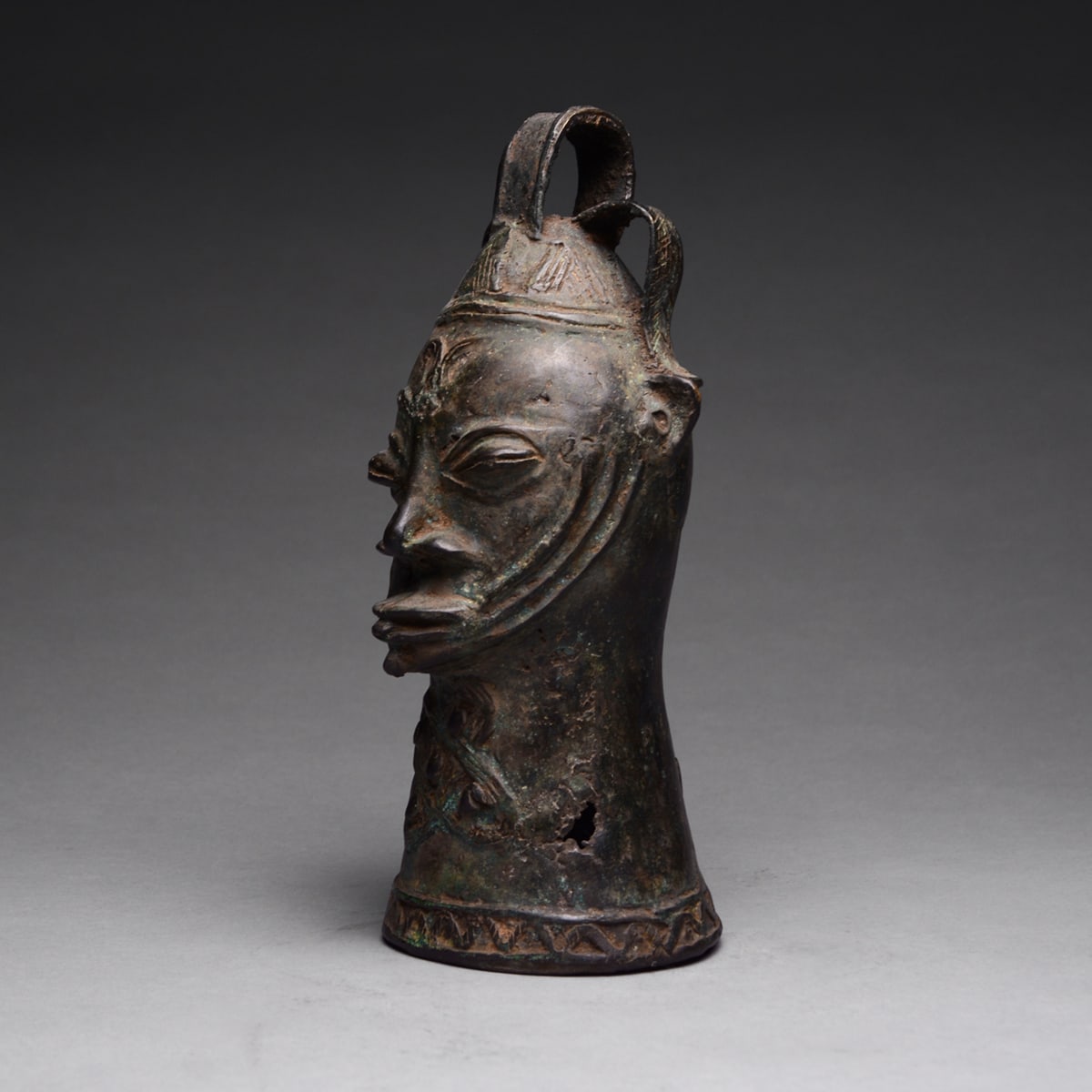 Yoruba Bronze Bell Shaped Head, 19th Century CE - 20th Century CE