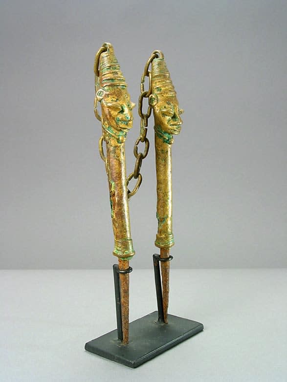 Yoruba Linked Pair of Brass Edan Sculptures, 19th Century CE - 20th Century CE