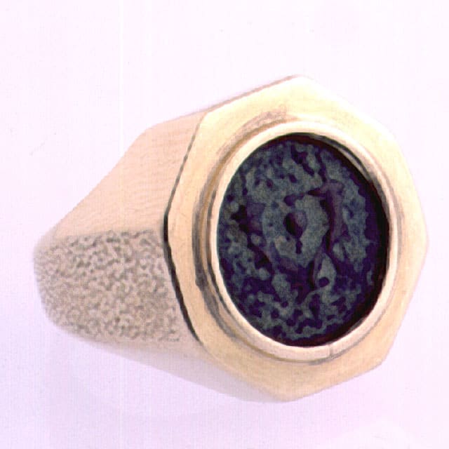 Gold Ring Featuring a Hasmonean Bronze Coin of King John Hyrcanus I, 135 BCE - 104 CE