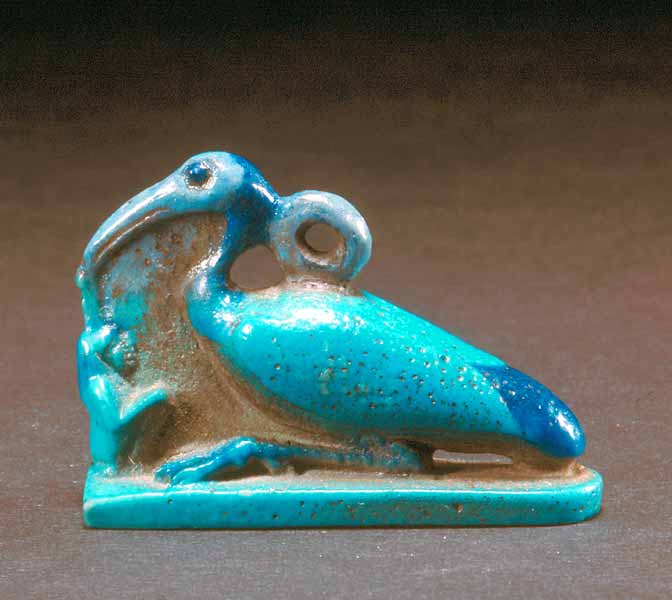 Faience Amulet Depicting Thoth as an Ibis and Maat, 664 BCE - 332 BCE