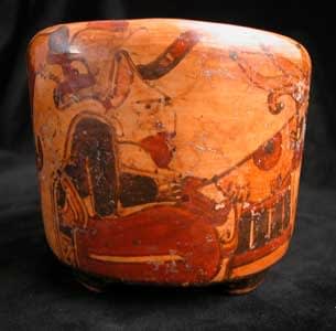 Mayan Polychrome Cylindrical Tripod Vessel, 300 CE - 900 CE