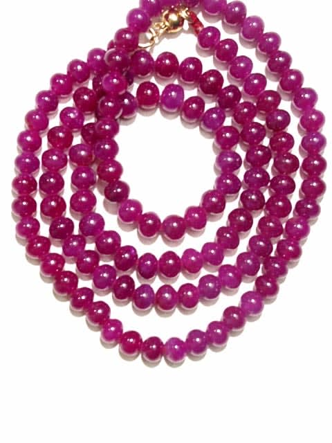 Necklace Composed Of Genuine Ruby Beads With A 14 Karat Gold Clasp