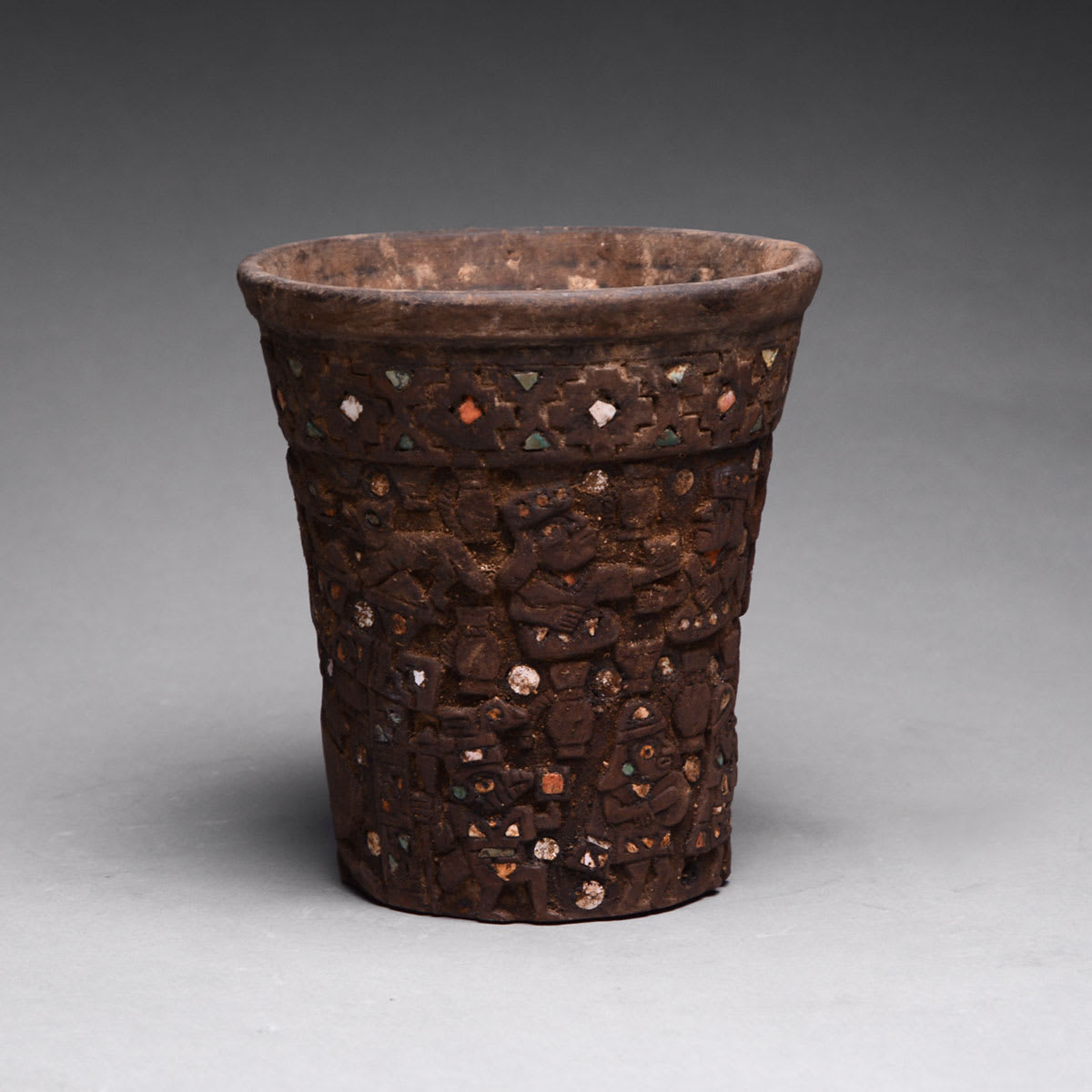 Moche Wooden Vessel with Inlaid Decorations, 400 CE - 800 CE