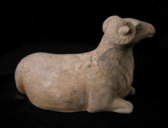 Tang Terracotta Sculpture of a Recumbent Ram, 618 CE - 906 CE