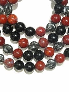 Jasper Bead, Hematite Bead, and Black Onyx Bead Necklace with a 14 Karat Gold Clasp