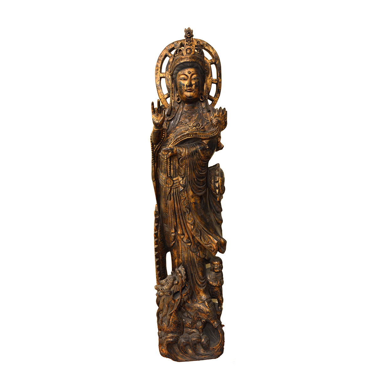 Qing Gilt Wooden Sculpture of Guanyin, 17th Century CE - 19th Century CE