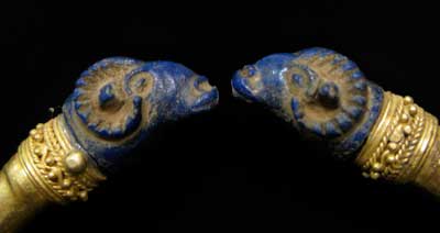 Gold Bracelet with Lapis Lazuli Ram Head Terminals, 18th Century CE - 19th Century CE