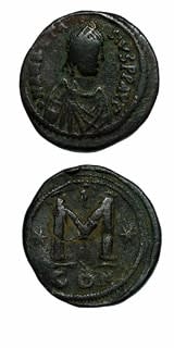 Byzantine Bronze Coin of Emperor Anastasius, 491 CE - 518 CE