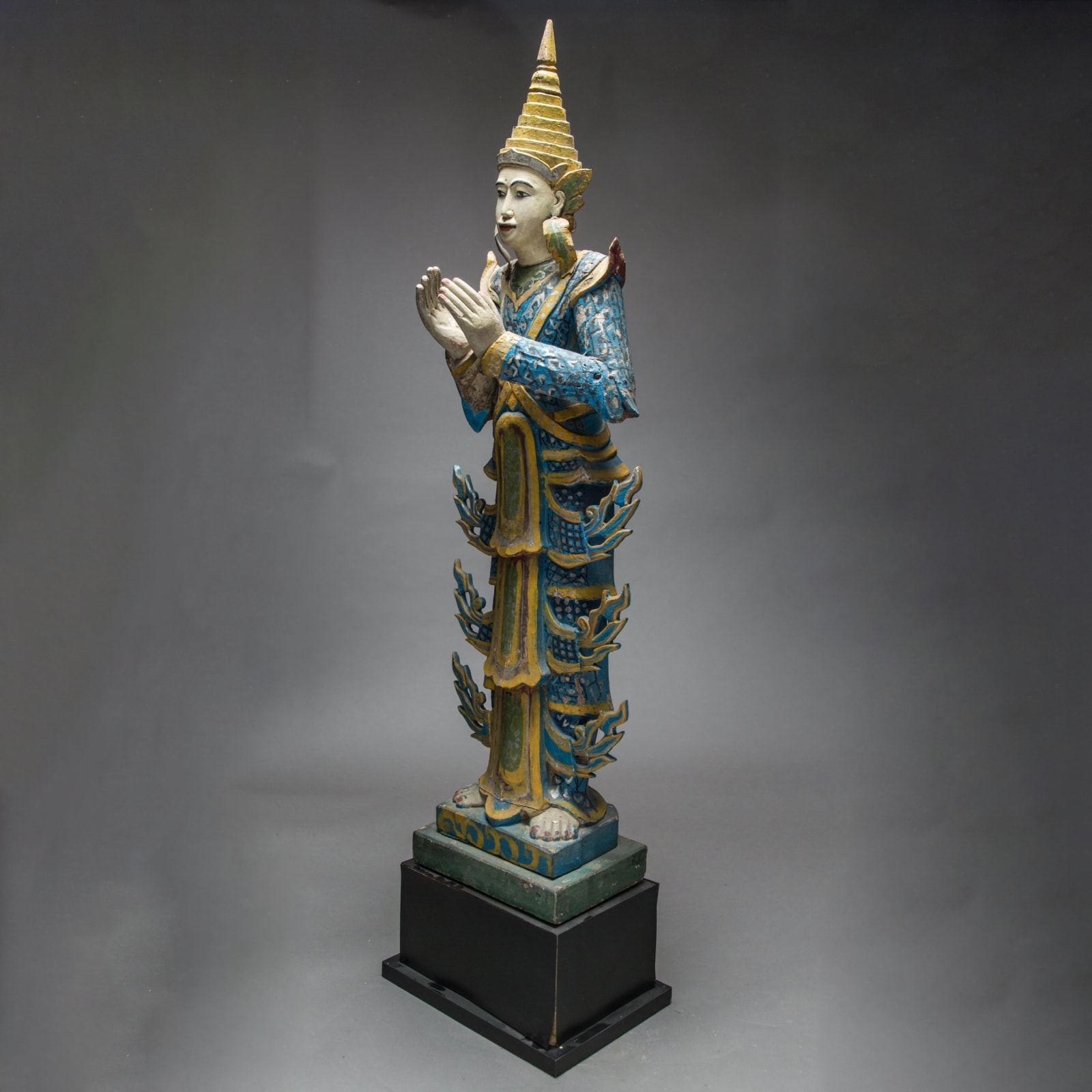 Pair of Burmese Polychromed Wooden Temple Figures, 1800 CE - 1900 CE