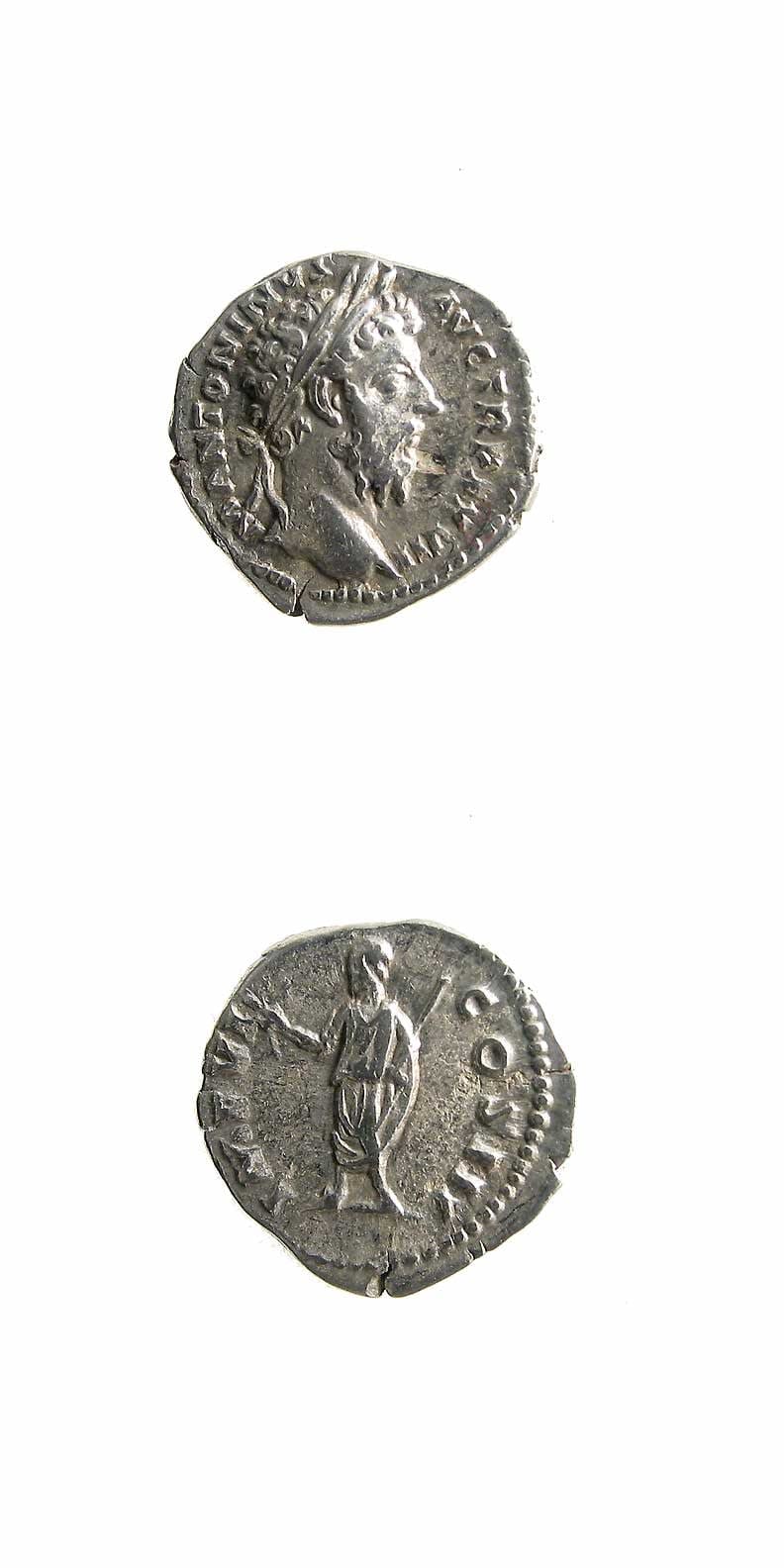 Silver Denarius of Emperor Marcus Aurelius, 161 CE - 180 CE