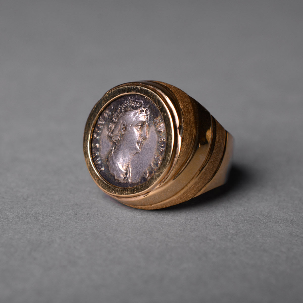 Gold Ring Featuring a Roman Silver Denarius of Empress Faustina, 161 CE - 180 CE
