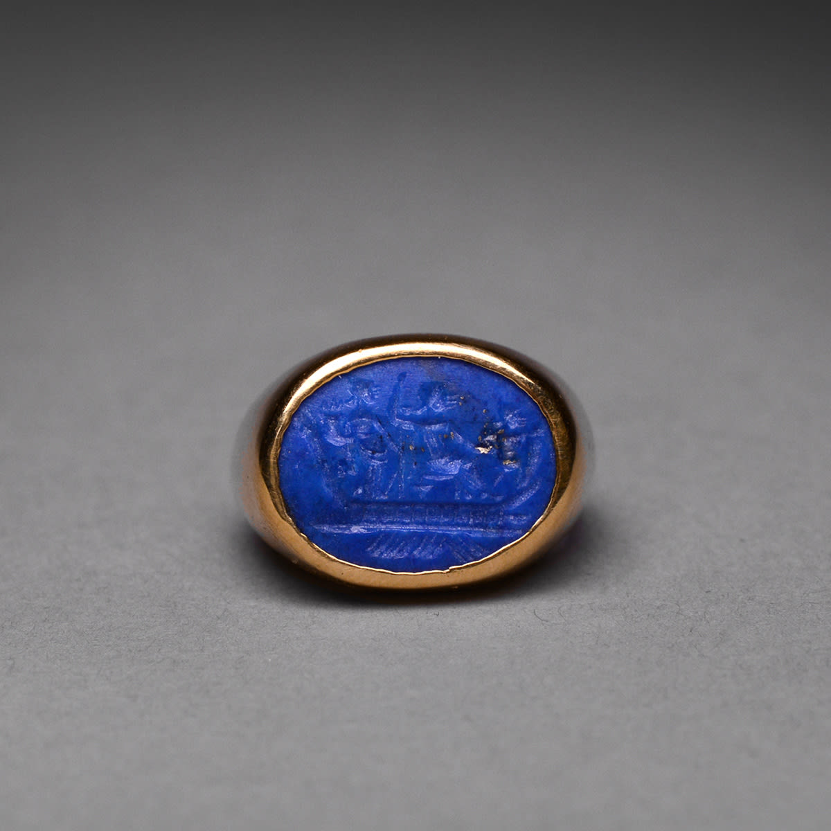 Gold Ring Featuring a Lapis Lazuli Intaglio of a Mythological Scene, 1700 CE - 1900 CE