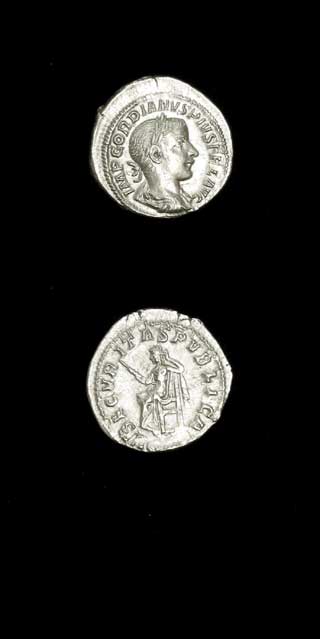 Silver Denarius of Emperor Gordian III, 240 CE - 244 CE