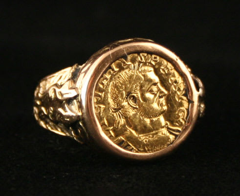 Classical Revival Gold Ring Featuring a Gold Coin of Emperor Licinius, 18th Century CE - 19th Century CE