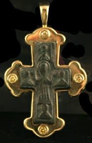 18 Karat Gold Pendant with Diamonds Featuring a Byzantine Bronze Cross, 500 CE - 900 CE