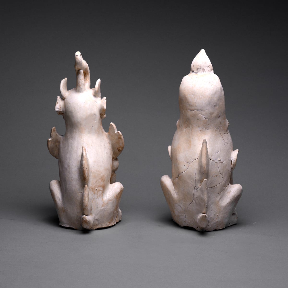 Pair of Sui Glazed and Painted Terracotta Spirit Guardians, 581 CE - 618 CE