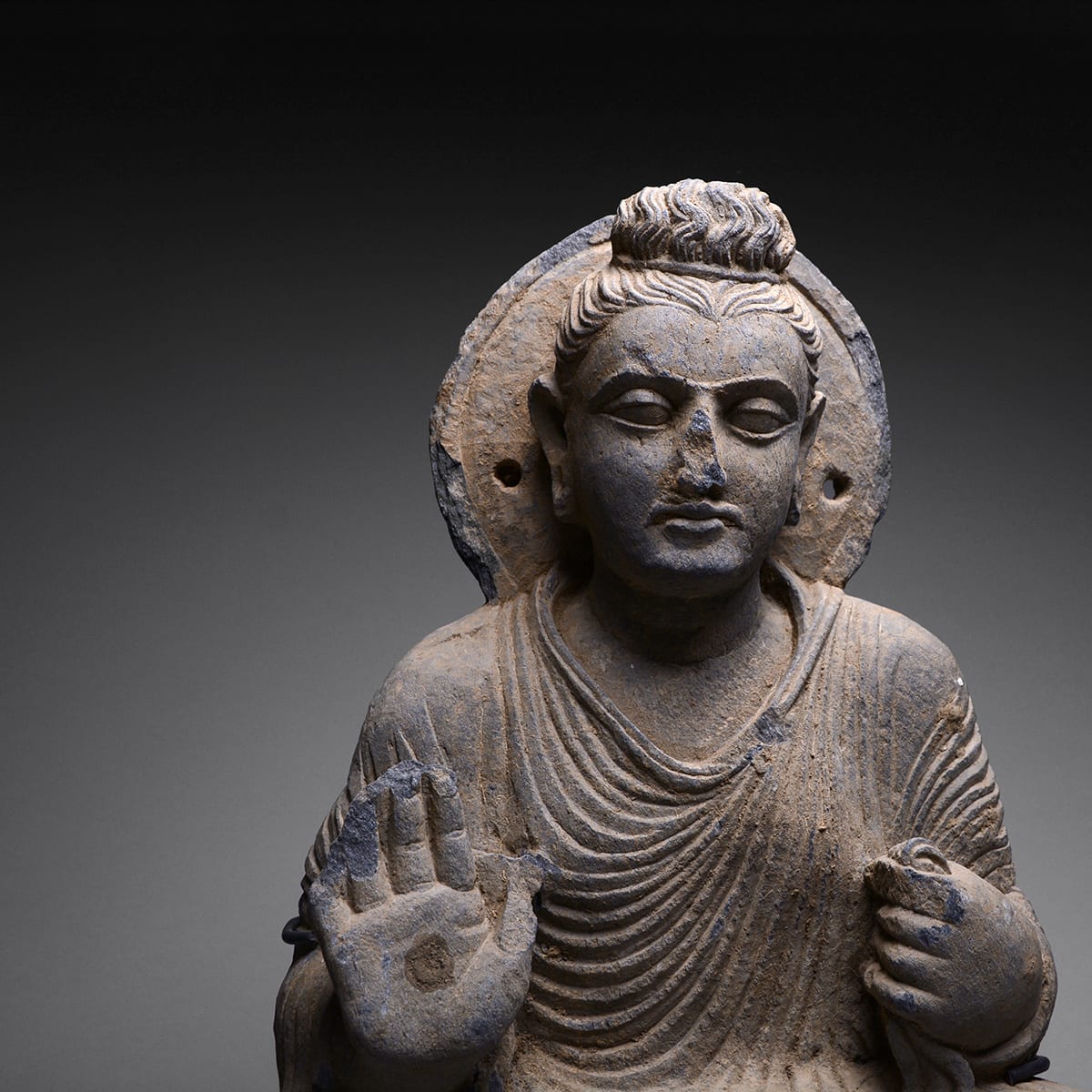 Gandhara Schist Sculpture of the Seated Buddha, 200 CE - 500 CE