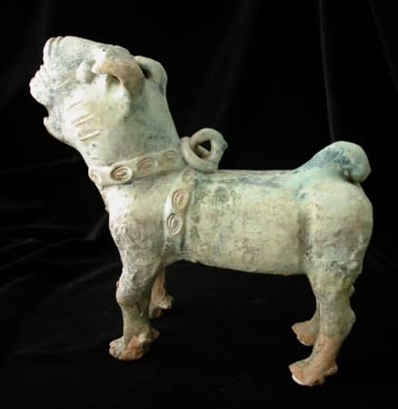 Han Frosted Green-Glazed Terracotta Dog, 206 BCE - 220 CE