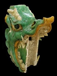 Ming Glazed Terracotta Sculptural Tile of a Dragon's Head, 1368 CE - 1644 CE