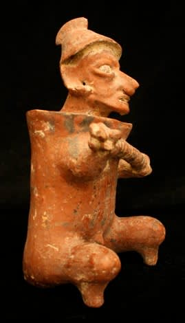 Jalisco Terracotta Sculpture of a Seated Warrior, 300 BCE - 300 CE