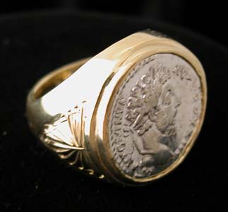 Gold Ring with Silver Denarius of Emperor Marcus Aurelius, 161 CE - 180 CE
